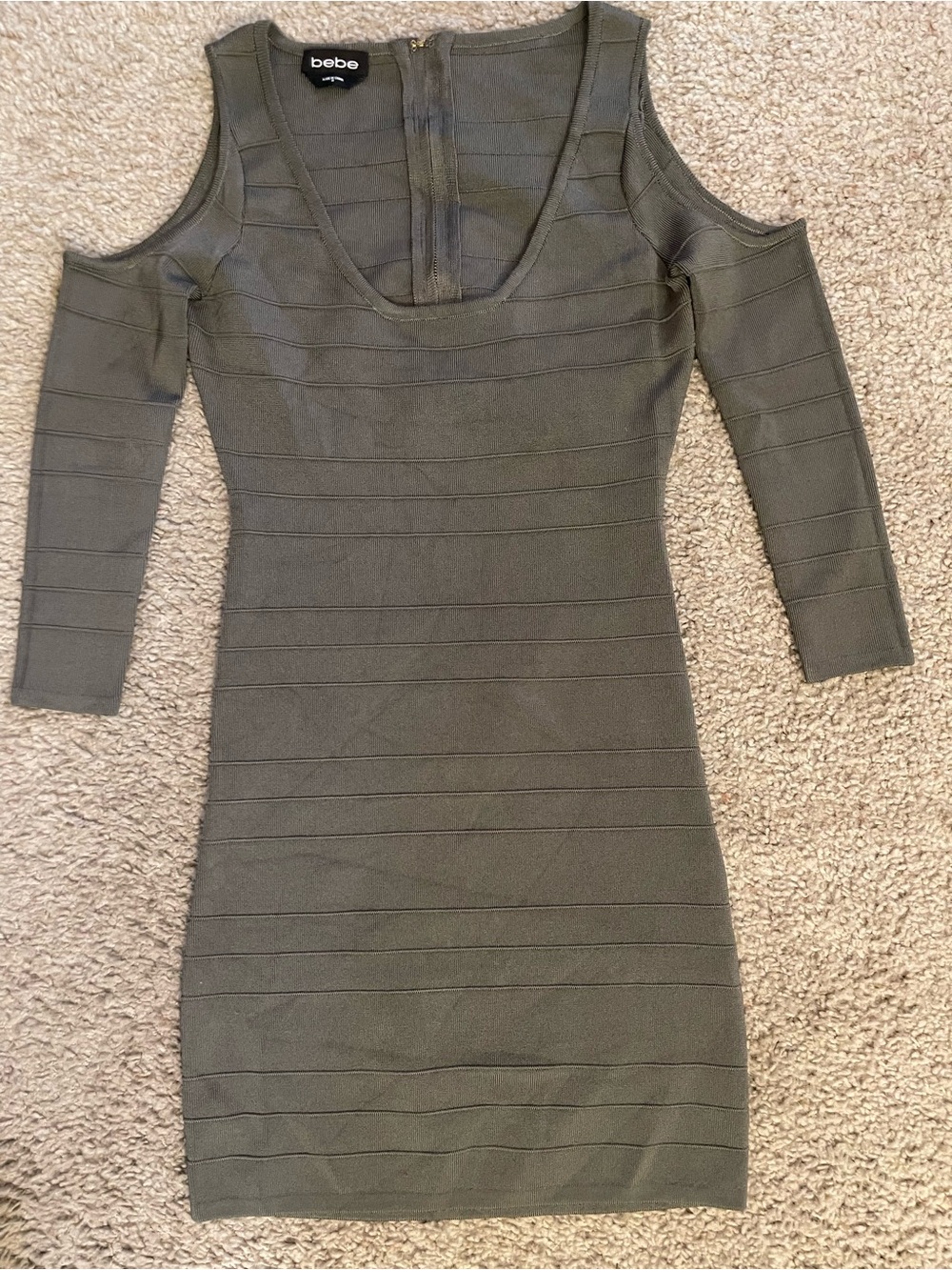 bebe Olive Green Cold-Shoulder Bodycon Dress